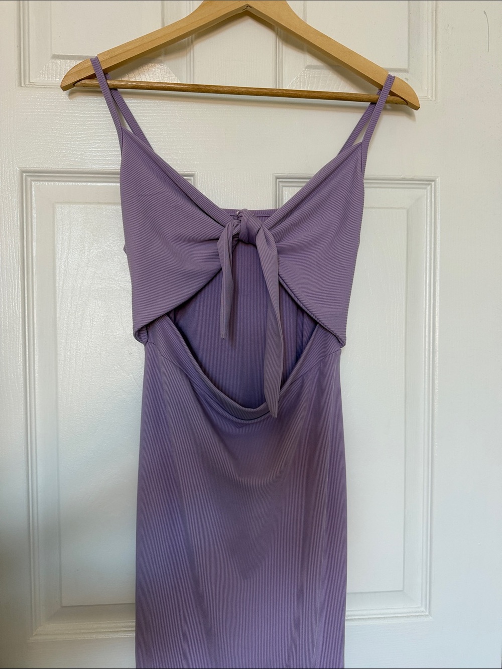 Lavender Front Tie Ribbed Midi Dress